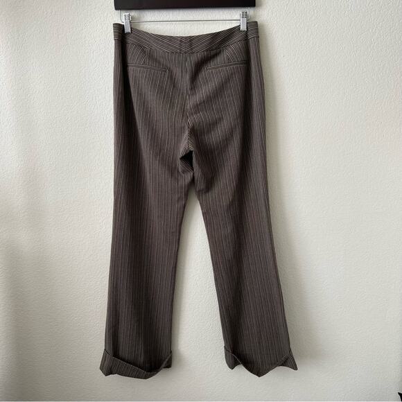 Tahari Brown Tan Plaid Stripe knit cuffed wide leg dress trouser pants - Picture 3 of 5